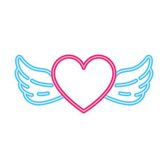 heart with wings in neon light, valentines day