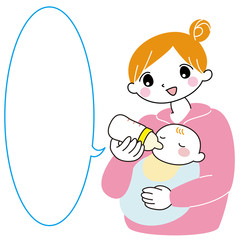 赤ちゃん　母親　ミルク　授乳　ふきだし付き