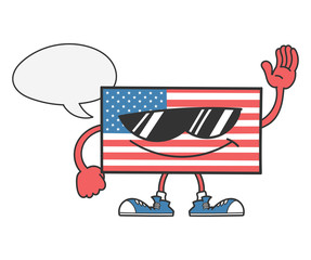 american flag with sunglasses and speech bubble