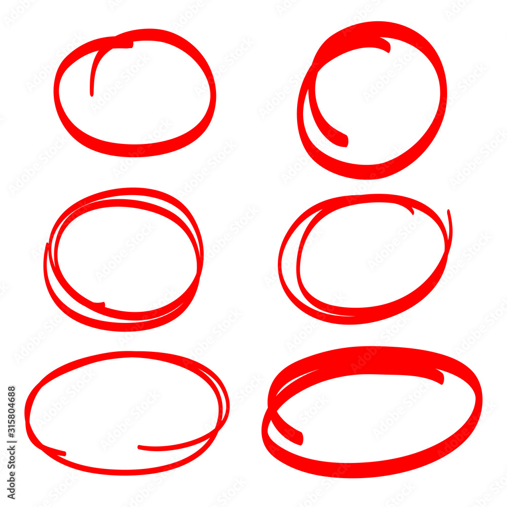 Poster hand drawn set of doodle design elements. red circle scribble. use for website, logo and text. vecto