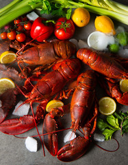 freshly boiled lobster with vegetable and lemon