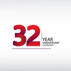 32 years anniversary celebration logotype. anniversary logo with red, vector design for celebration, invitation card, and greeting card