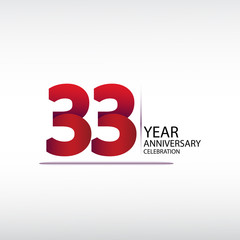 33 years anniversary celebration logotype. anniversary logo with red, vector design for celebration, invitation card, and greeting card