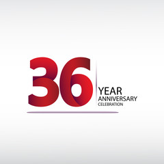 36 years anniversary celebration logotype. anniversary logo with red, vector design for celebration, invitation card, and greeting card