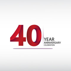 40 years anniversary celebration logotype. anniversary logo with red, vector design for celebration, invitation card, and greeting card