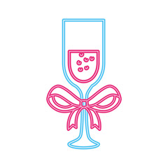 cup of glass in neon light on white background