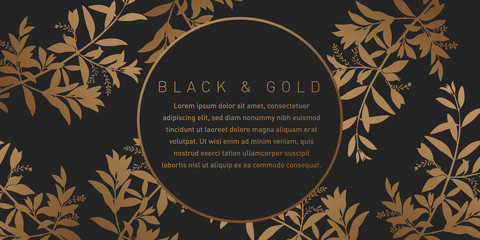 Black and Gold Leaves Background Pattern