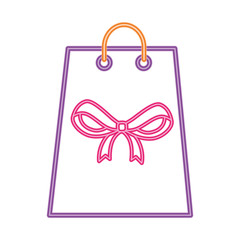 shopping bag in neon light on white background