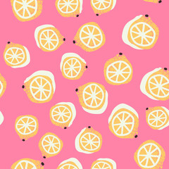 Hand-drawn lemons seamless pattern in vector