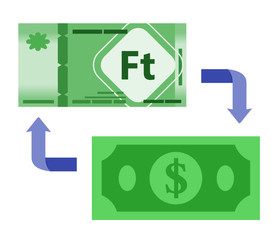 Hungarian Forint HUF Exchange to US Dollar USD vector icon logo illustration design. Hungary currency, economy, finance, and business element. Can be used for web, mobile, infographic and print.