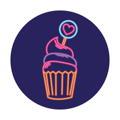 cupcake in neon light, valentine day