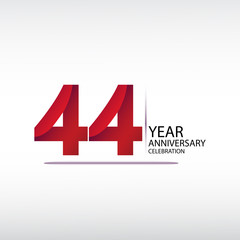 44 years anniversary celebration logotype. anniversary logo with red, vector design for celebration, invitation card, and greeting card