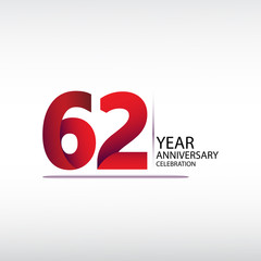 62 years anniversary celebration logotype. anniversary logo with red, vector design for celebration, invitation card, and greeting card