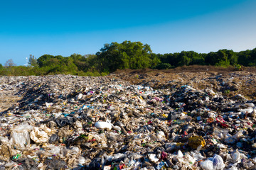 Plastic pollution in a landfill garbage dump