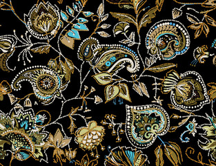 Decorative seamless floral pattern for fabric, tapestry, wallpaper and backgrounds in the style of a traditional oriental paisley pattern.