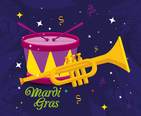 Mardi gras trumpet and drum vector design © Gstudio