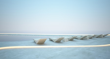 Abstract architectural concrete interior of a modern villa. 3D illustration and rendering.