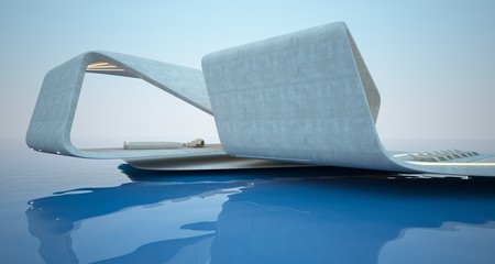 Abstract architectural concrete interior of a modern villa. 3D illustration and rendering.