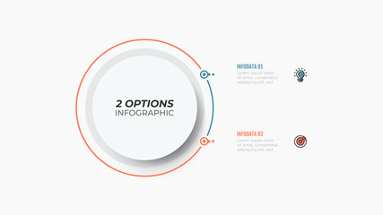 Business infographics template. Vector design with circles and 2 steps, number options.
