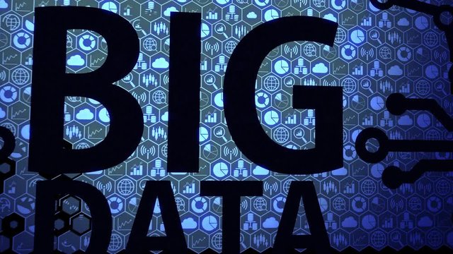Big Data Background Composed of a lot of Data Objects including Cloud computing, Database, Bar chart, Graph and etc.