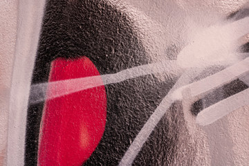 Beautiful bright red, bkack and gray street art graffiti background. Abstract geometric spray...