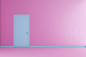 Blue door on the pink wall