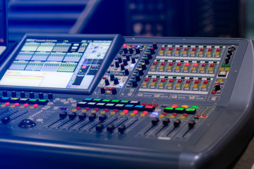 buttons equipment for sound mixer control. Mixer for musician DJ and sound engineers.