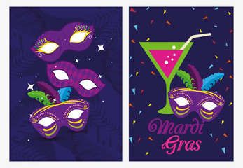 Mardi gras masks and cocktail vector design
