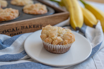 Homemade banana muffins on the wooden table