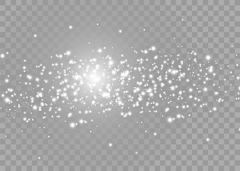 The dust sparks and golden stars shine with special light. Vector sparkles on a transparent background. Christmas light effect. Sparkling magical dust particles