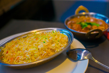 Curry Rice at the restaurant in Barcelona, Spain. Barcelona is known as an Artistic city located in the east coast of Spain..