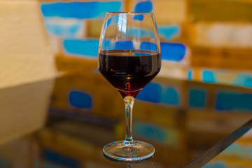 Red Wine at the restaurant in Barcelona, Spain. Barcelona is known as an Artistic city located in the east coast of Spain..