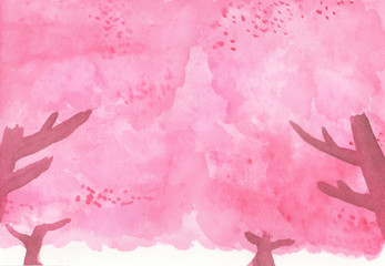 桜の木水彩　背景イラスト
