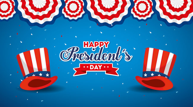 Hats and seal stamps design, Usa happy presidents day united states america independence nation us country and national theme Vector illustration