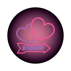 february 14 label in neon light, valentines day vector illustration design