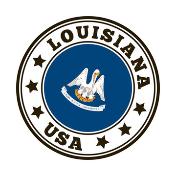 Louisiana sign. Round us state logo with flag of Louisiana. Vector illustration.