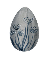 gray easter egg with floral pattern of umbrellas. watercolor illustration. object nga white background