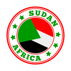 Sudan sign with round country logo and flag. Vector illustration.