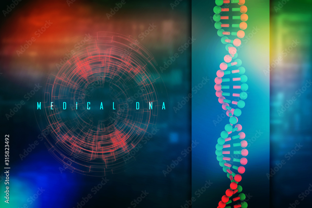 Poster 3d render of dna structure, abstract background