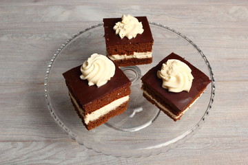 Obraz na płótnie Canvas Cream Pie. Chocolate Sponge Cake filled with whipped cream.