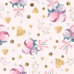 Valentine's day vector seamless pattern with romantic elements. Vector illustration.