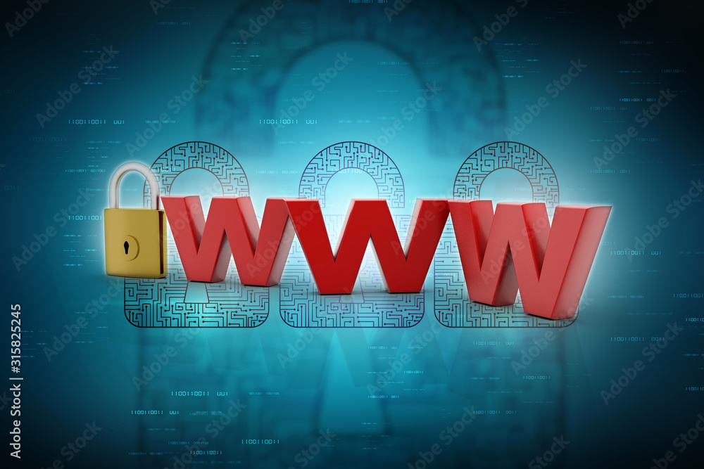 Poster 3d rendering padlock with www