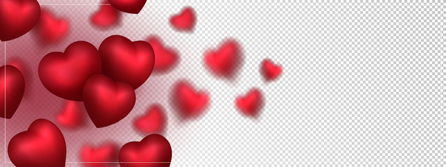 Happy saint valentine's day, 14th February, 3d red hearts blur efect design romantic love day Celebration card vector illustration transparent background