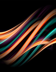 Silk smooth lines on black, liquid fluid color waves. Vector Illustration