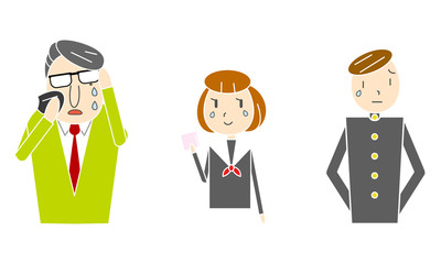 Naklejka premium 教師と生徒たち 涙を拭く