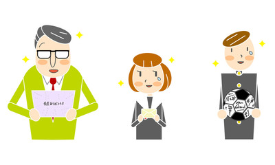 教師と生徒たち　贈り物をもらう