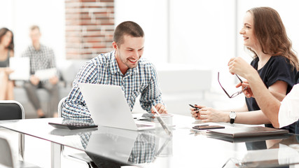 Fototapeta premium business team discussing new ideas sitting at the office Desk