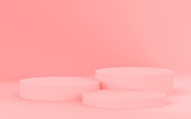 3d pink cylinder podium minimal studio background. Abstract 3d geometric shape object illustration render. Display for valentine product.