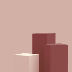 3d brown cubes square podium minimal studio background. Abstract 3d geometric shape object illustration render. Display for cosmetic perfume fashion product. Natural color tones.