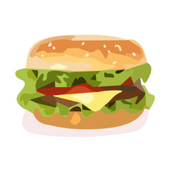 Burger with cheese and muffins. Illustration.